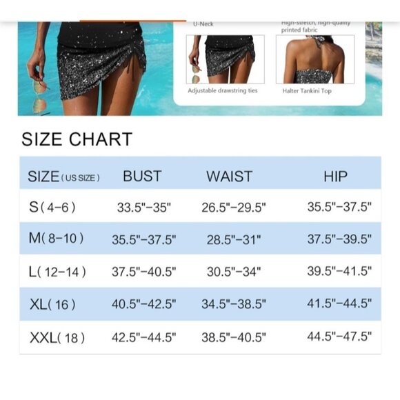 Rekita Womens Plus XXL Blue Ombre Tankini Swimsuit Skirt Bottom Adj Halter Neck - Picture 11 of 11